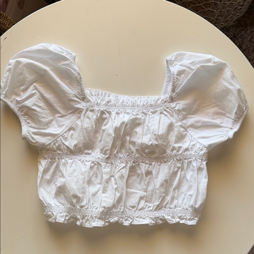 Zara White Puff Sleeve Crop Top